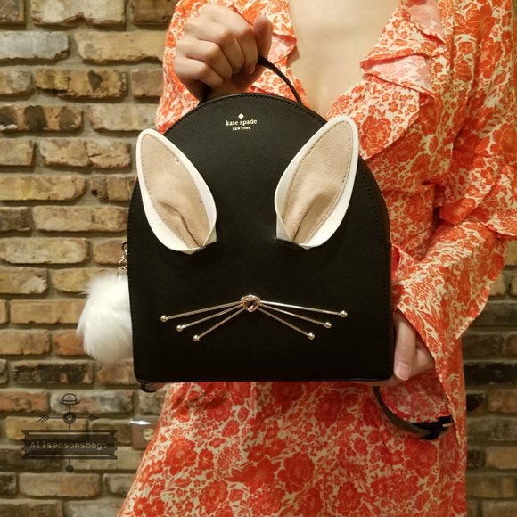 NWT Kate Spade Rabbit Bunny Black Backpack Medium - Picture 3 of 9